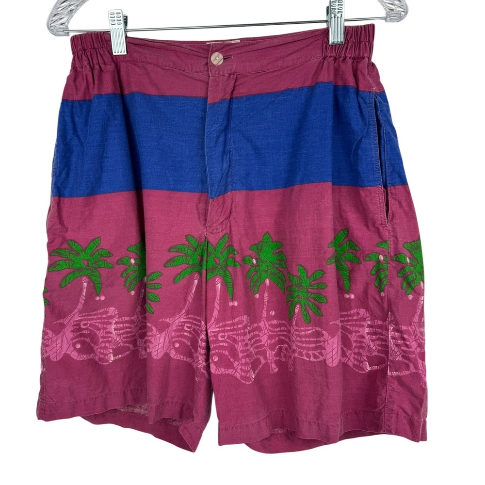 VTG Chaps Ralph Lauren Men's Tropical Palm Tree Stripe Swim Trunks Shorts Size M